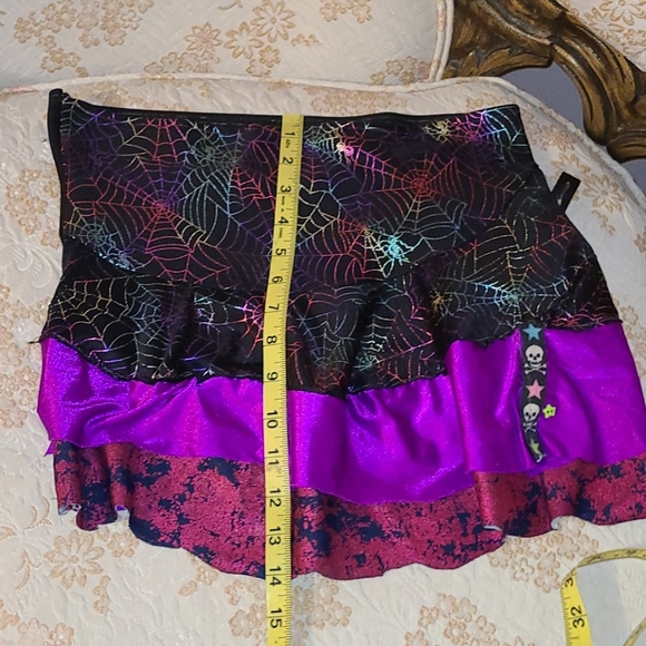 Cyber goth punk rave spider mini ruffle skirt neon skull handmade layered xs - Picture 10 of 10